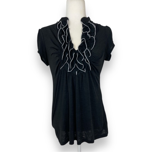 Heart Soul Tops - VTG Y2k heart soul black and white ruffle blouse Tye back L